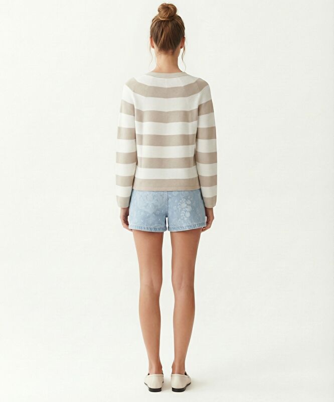 Regular Kayık Yaka 3/4 Kol Kazak