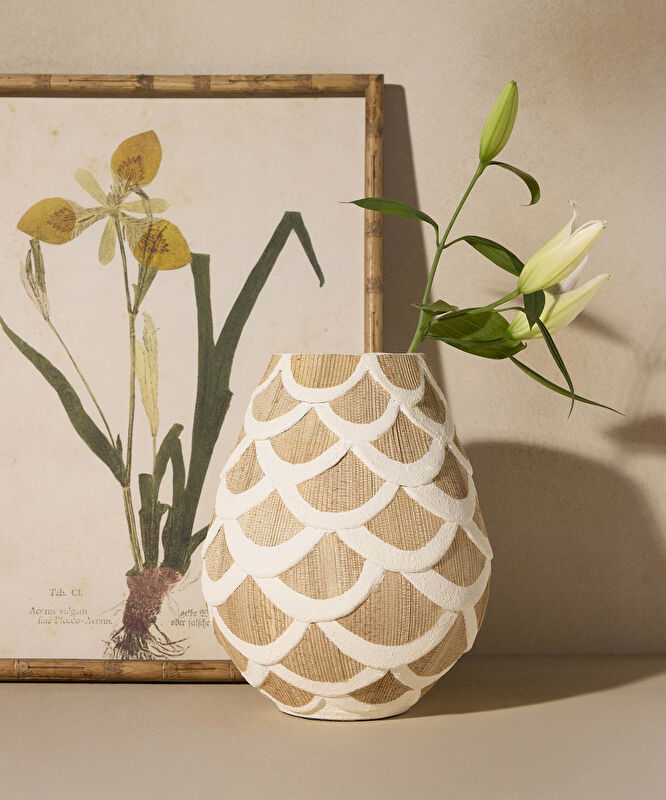 Çiçek Figürlü Bambu Çerçeveli Tablo(45x60x2 Cm)