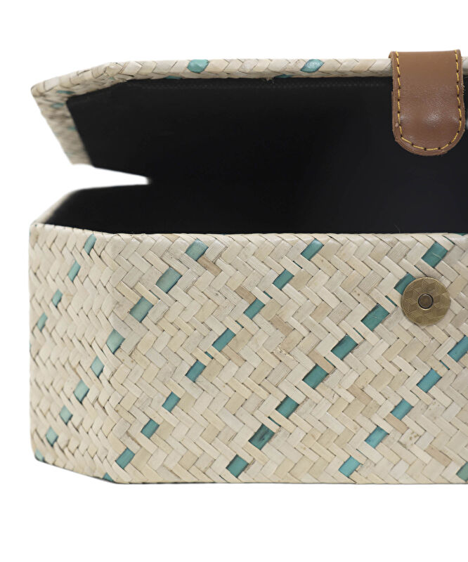 Deri Detaylı Pandanus Dikdörtgen Kutu(32x23x10 Cm)