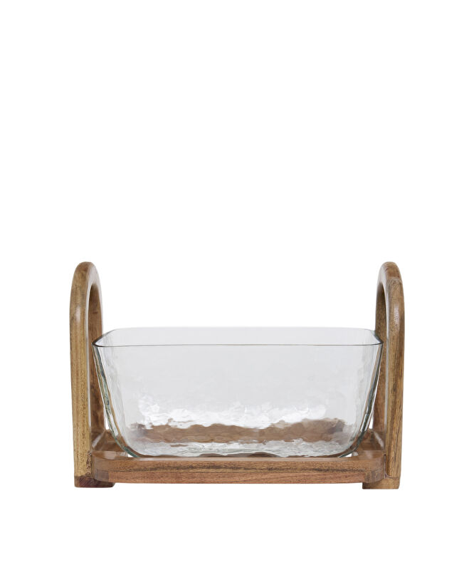 Mango Ağacı Standlı Cam Dikdörtgen Servis Kasesi(30x20x18 Cm)