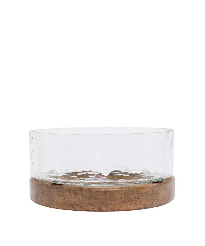 Mango Ağacı Standlı Cam Yuvarlak Servis Kasesi(25x12 Cm)