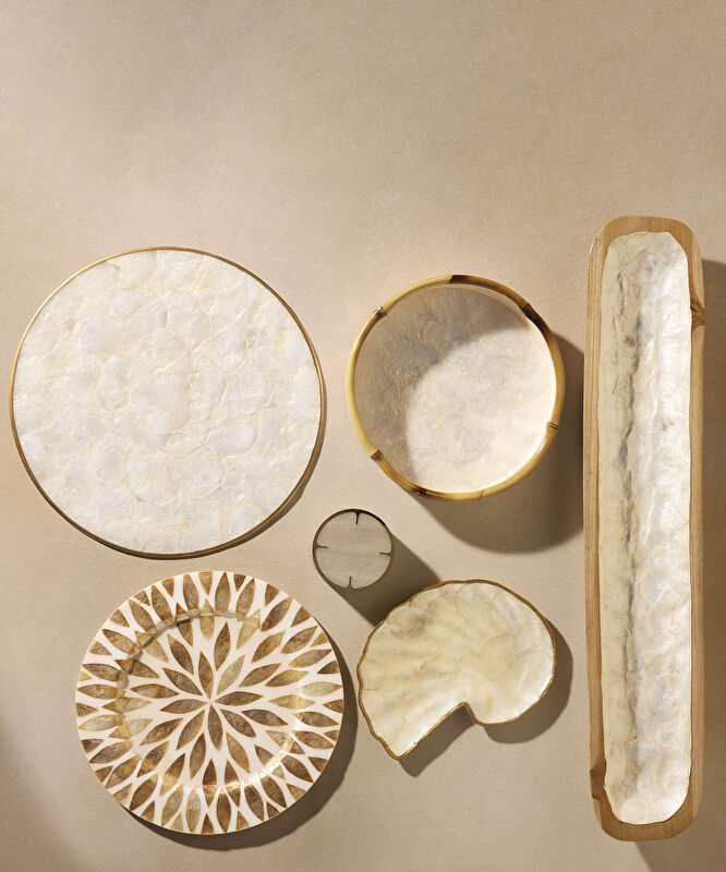 Bambu Detaylı Sedef Yuvarlak Dekoratif Obje(28x5 Cm)