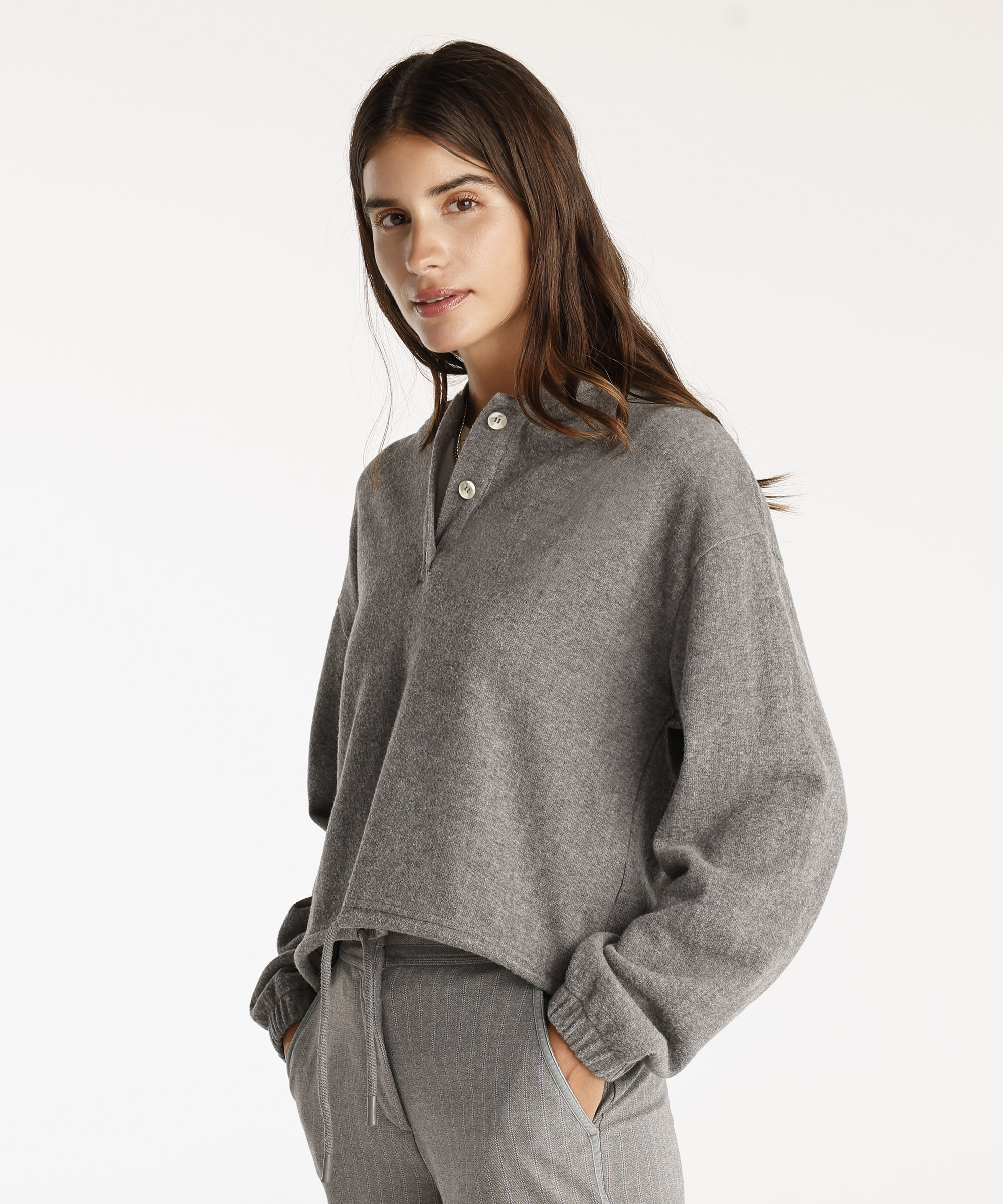 Yargıcı Anrasit Kapşonlu Ön Düğmeli Sweatshirt 24KKLW1510X059M