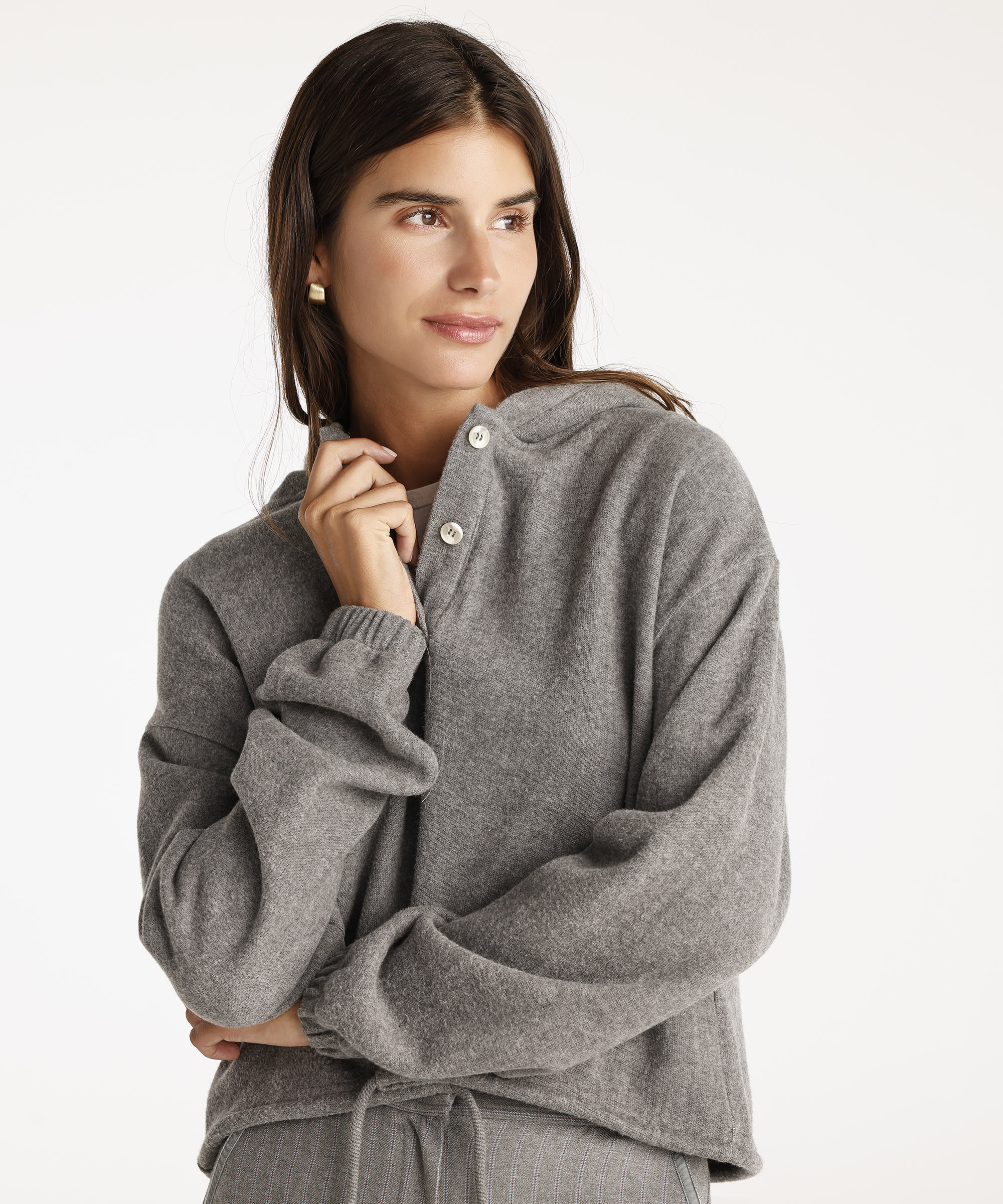 Yargıcı Anrasit Kapşonlu Ön Düğmeli Sweatshirt 24KKLW1510X059M