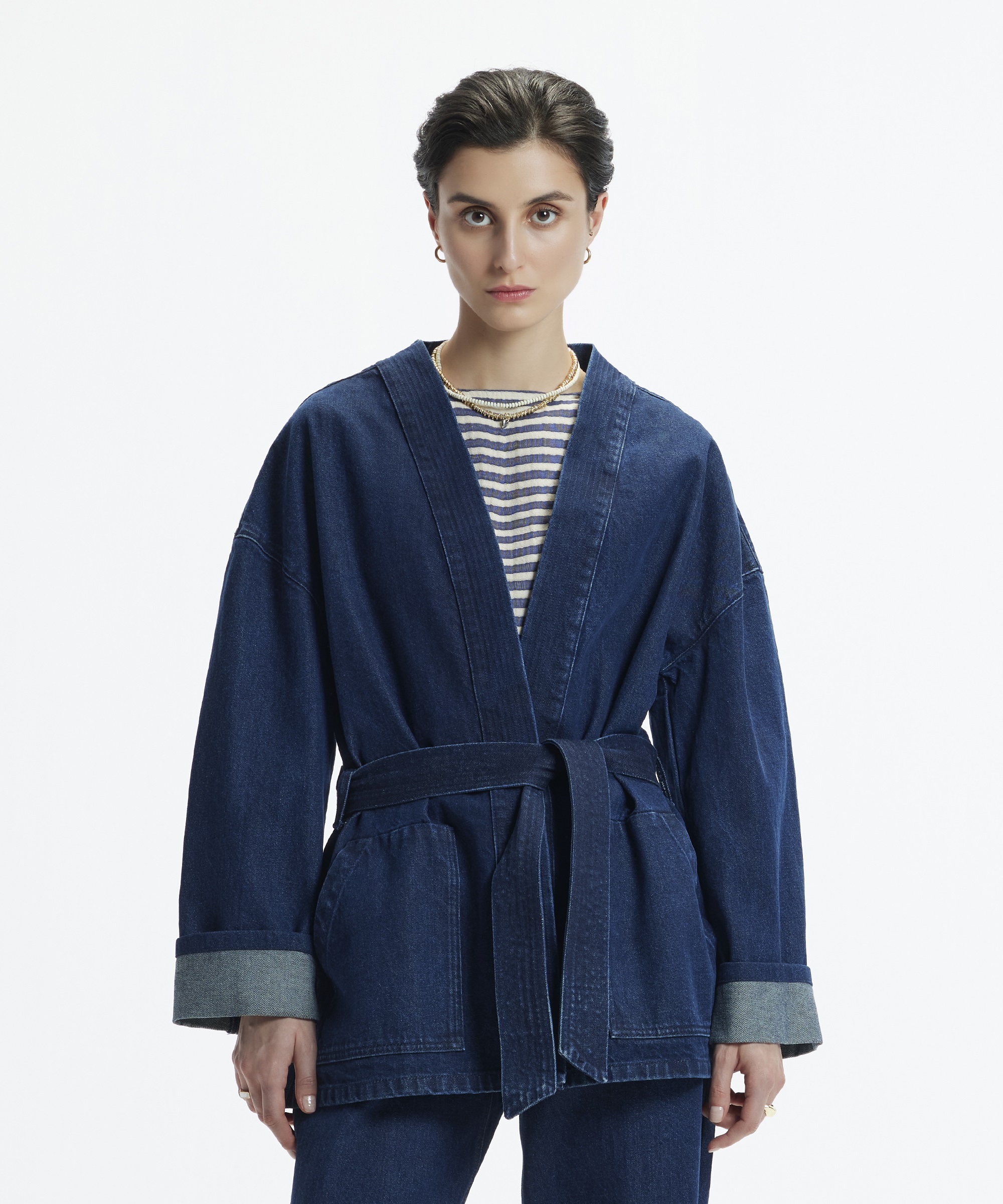 Yargıcı Mavi Kemer Detaylı Non Denim Pardösü 24YKPR5100X03500