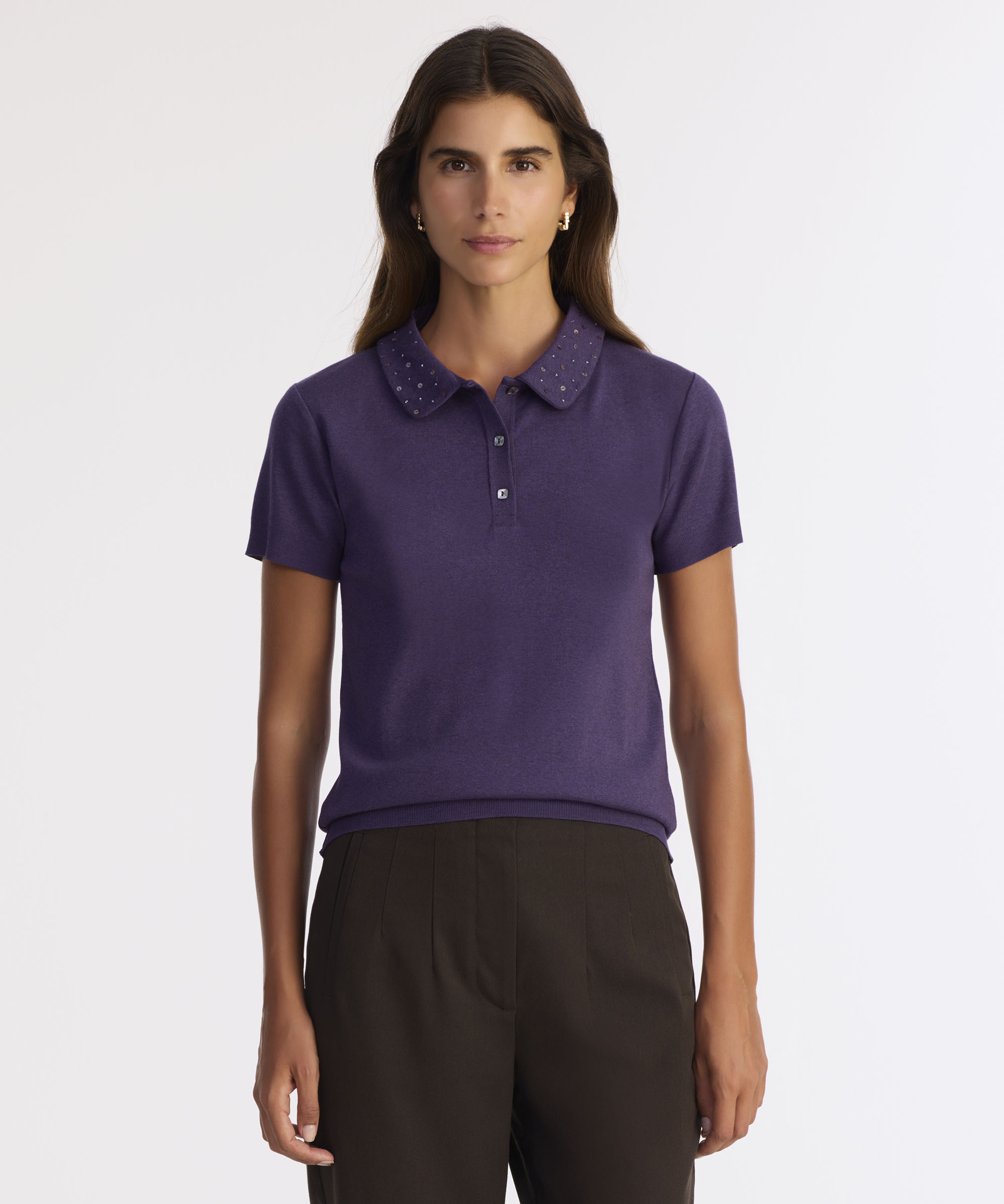 Yargıcı Mor Regular Polo Yaka Kısa Kol Kazak 25KKTR2009X554L | Yargıcı