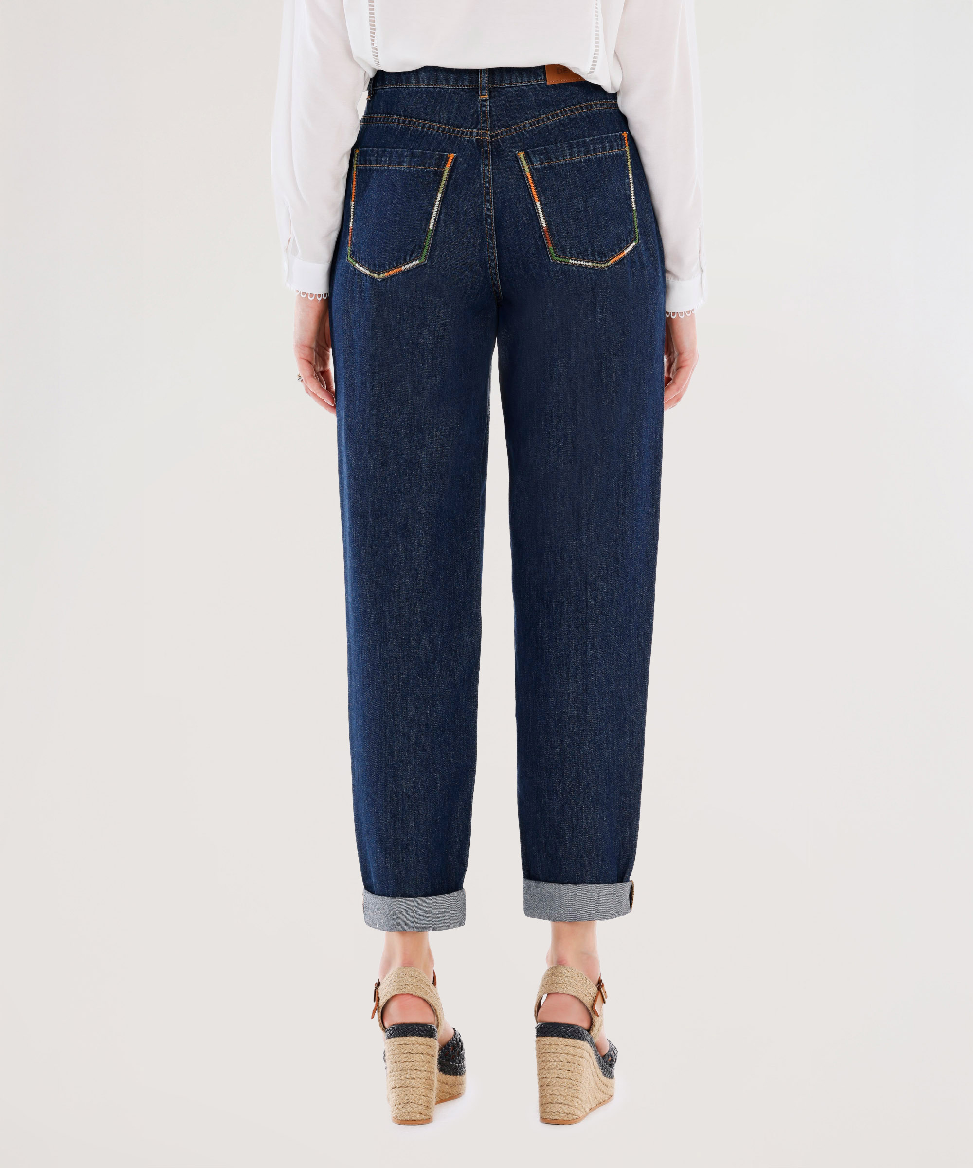 t*d様 希少！50s60s French swing top denim ja Yargıcı Mavi Nakış Detaylı Yüksek Bel Rahat Fit Denim Pantolon