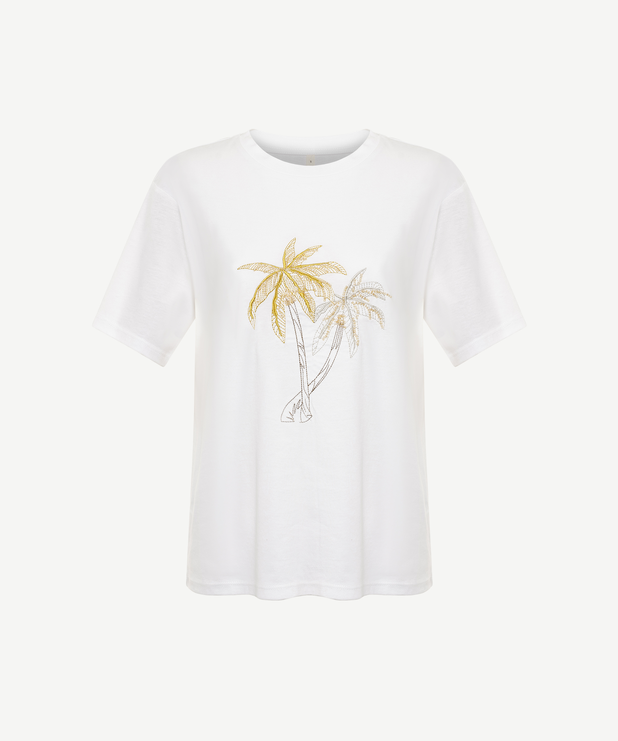 Yargıcı Beyaz Nakış Detaylı Bisiklet Yaka Kısa Kollu T-shirt