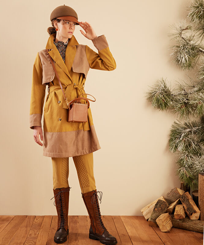 Yargıcı Hardal Kemer Detaylı Trenchcoat 22KKPR5204X05302 | Yargıcı